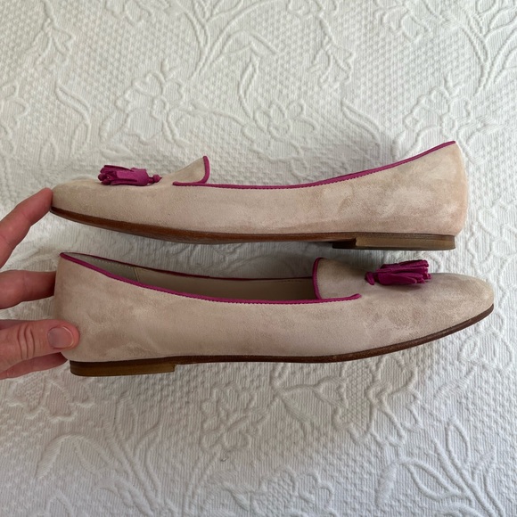Paolo Bentini flat ballerina shoes pink tassels blush suede made in Italy 38 - Picture 7 of 10